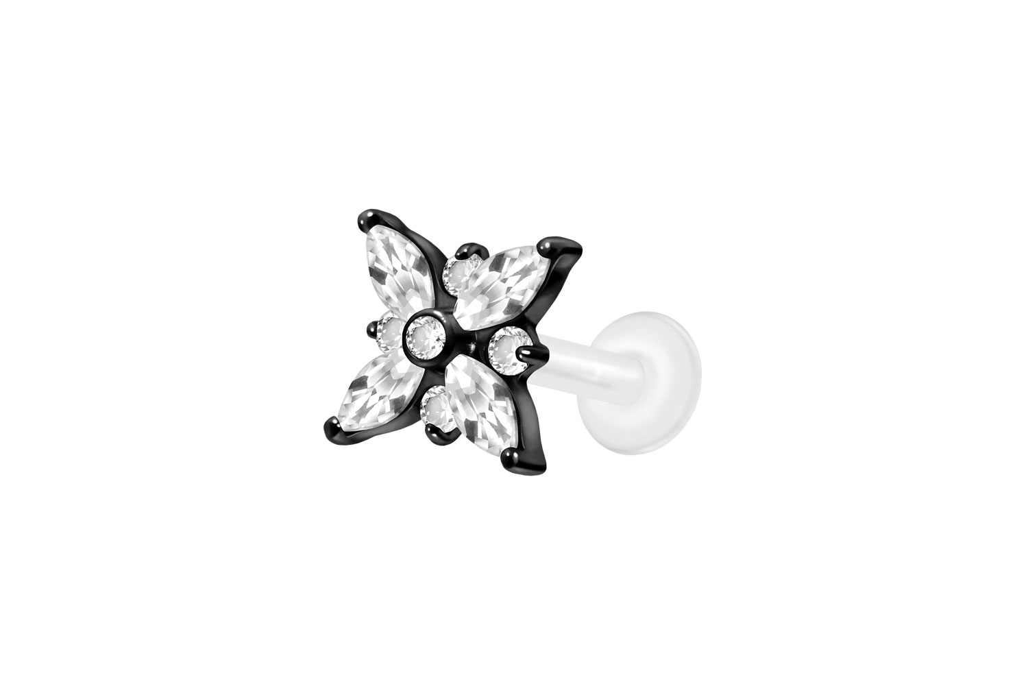 PTFE Labret Piercing mit Innengewinde + Titan-Aufsatz KRISTALLSTERN